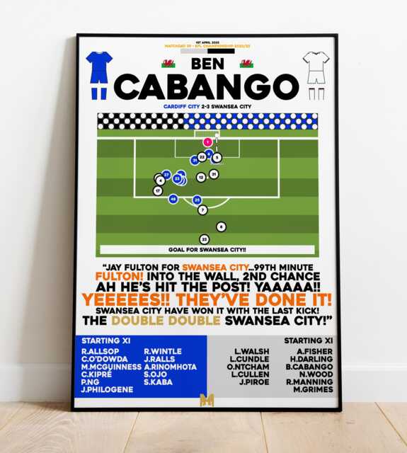 Ben Cabango V Cardiff City Print, Swansea Poster, Football Wall Art, Posters, Art Print - image 1