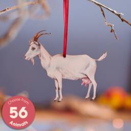 Watercolor Goat Wooden Christmas Ornament - Farmhouse Holiday Decor