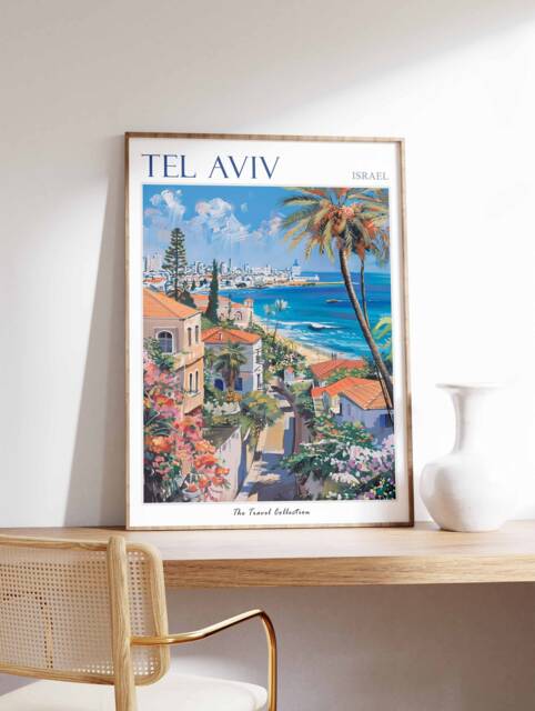Tel Aviv Travel Poster Israeli Wall Art, Jewish Gift - image 1