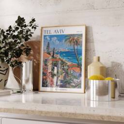 Tel Aviv Travel Poster Israeli Wall Art, Jewish Gift - thumbnail 3