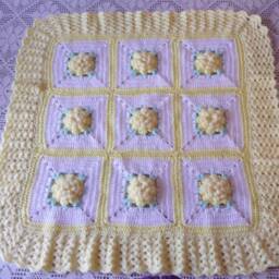 Baby Blanket Crochet Girl Yellow/White 3Dflower For Bassinet Or Carrier/Carseat & Matching Hat Perfect For Shower Coming Home Gift - thumbnail 3