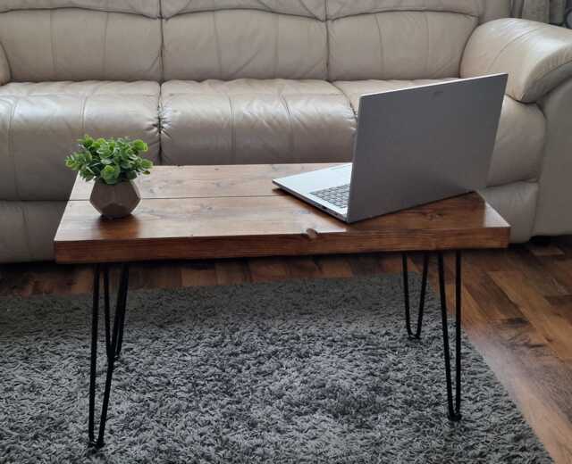 Rustic Solid Wood Coffee Table/Handmade Farmhouse Furniture Custom Size & 15 Color Stains Hairpin Legs /Handmade Living Room - image 1