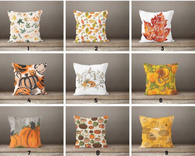 Fall Trend Cushion Cover/Halloween Case/Orange Pumpkin Throw Pillow Top/Halloween Home Decor/Orange Green White Decor - image 1