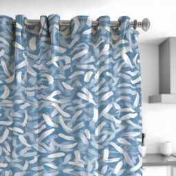 Blue Botanical Curtains With Abstract Leaf Design, Contemporary Window Drapes, Made To Measure Panels For Home Decor - thumbnail 3