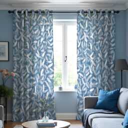 Blue Botanical Curtains With Abstract Leaf Design, Contemporary Window Drapes, Made To Measure Panels For Home Decor - thumbnail 2