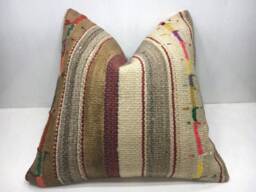 Vintage Turkish Kilim Pillow Cover, Handwoven Accent Cushion - 24x24 - thumbnail 1