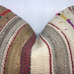 Vintage Turkish Kilim Pillow Cover, Handwoven Accent Cushion - 24x24 - thumbnail 2