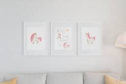 Personalized Unicorn Nursery Prints Baby Birth Details, Set Of 3 - thumbnail 1