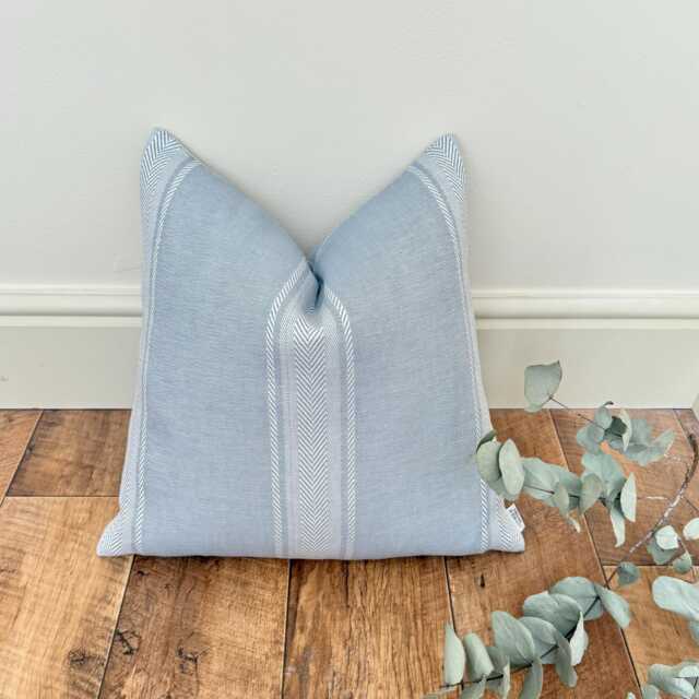 1655. Salcombe Blue Stripe Linen Blend Cushion Cover, 14x14 - image 1