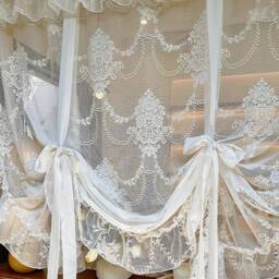 Embroidered Sheer Curtain Romantic Lace Tie-Up With Scalloped Edges - thumbnail 3