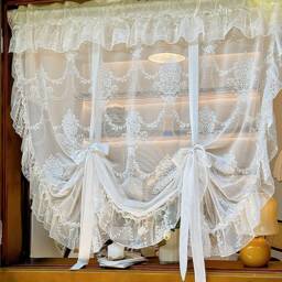 Embroidered Sheer Curtain Romantic Lace Tie-Up With Scalloped Edges - thumbnail 2