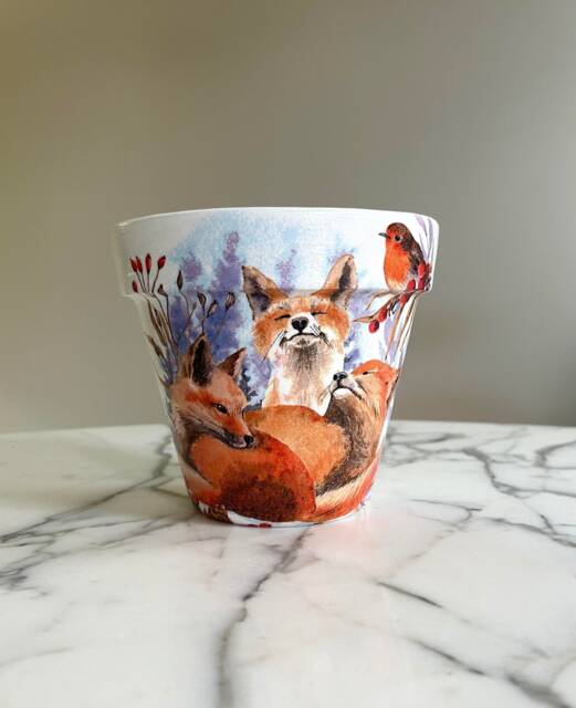 Fox Planter, Gifts, Red Fox Decor, Indoor Planters, Animal Lover Decoupage Pots, Winter Large Gifts - image 1