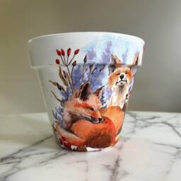 Fox Planter, Gifts, Red Fox Decor, Indoor Planters, Animal Lover Decoupage Pots, Winter Large Gifts - thumbnail 4