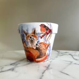 Fox Planter, Gifts, Red Fox Decor, Indoor Planters, Animal Lover Decoupage Pots, Winter Large Gifts - thumbnail 3