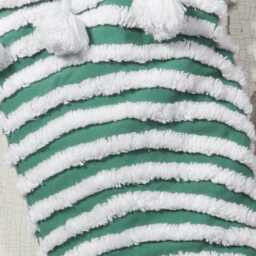 Green & White - Lush & Fluffy Vintage Chenille Christmas Stocking Pom Pom, Flower - thumbnail 2