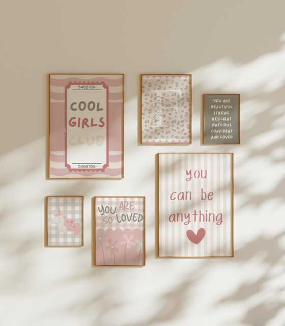 Girls Room Wall Prints, Personalised Set Of 6 Toddler Gift, Playroom Nursery Gallery Posters - image 1