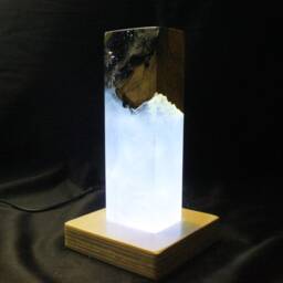 Glacier Turquoise Resin Lamp, Olive Wood Bedside Decor, Minimalist Ambient Light - thumbnail 3