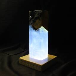 Glacier Turquoise Resin Lamp, Olive Wood Bedside Decor, Minimalist Ambient Light - thumbnail 2
