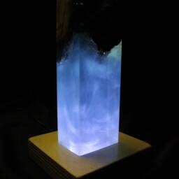 Glacier Turquoise Resin Lamp, Olive Wood Bedside Decor, Minimalist Ambient Light - thumbnail 4
