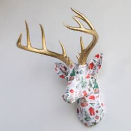 Faux Taxidermy Deer Head Fabric Wall Mount - Decor Cozy Christmas Fad4108/Fad4148 - thumbnail 2