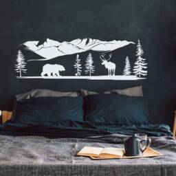 Forest Animals Wall Decal Bear, Deer, Pine Tree Landscape Vinyl Sticker Lw18 - thumbnail 3