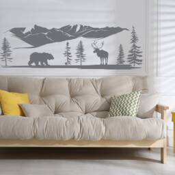 Forest Animals Wall Decal Bear, Deer, Pine Tree Landscape Vinyl Sticker Lw18 - thumbnail 4