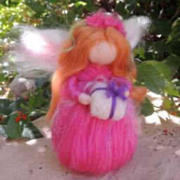 Needle Felted Wool Fairy - Fuchsia Gifting Angel- Waldorf Inspired Standing Doll Soft Sculpture