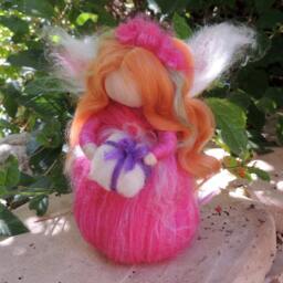 Needle Felted Wool Fairy - Fuchsia Gifting Angel- Waldorf Inspired Standing Doll Soft Sculpture - thumbnail 2