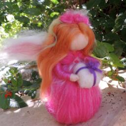 Needle Felted Wool Fairy - Fuchsia Gifting Angel- Waldorf Inspired Standing Doll Soft Sculpture - thumbnail 3
