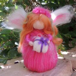 Needle Felted Wool Fairy - Fuchsia Gifting Angel- Waldorf Inspired Standing Doll Soft Sculpture - thumbnail 4