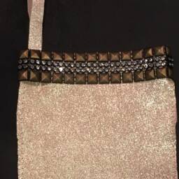 Gold Shimmery Leather Couture Christmas Stocking With Flared High Heel & Bling - thumbnail 2