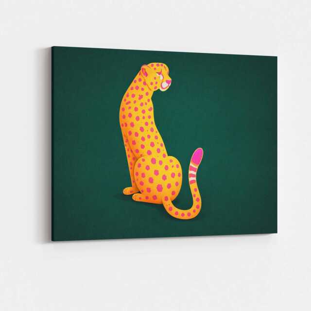 Green Cheetah Print Canvas Wall Art Maximalist Animal Pattern Luxury Bold Statement Decor Living Room Bedroom Office Hanging Cute Artwork - image 1