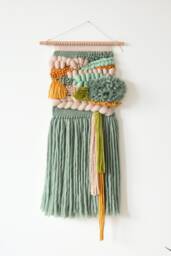 Handwoven Wool Tapestry, Green Rustic Wall Art, Neutral Boho Hanging, Handmade Decor, Farmhouse Textile Unique Gift