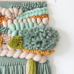 Handwoven Wool Tapestry, Green Rustic Wall Art, Neutral Boho Hanging, Handmade Decor, Farmhouse Textile Unique Gift - thumbnail 3