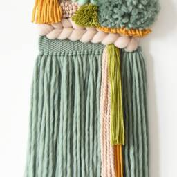 Handwoven Wool Tapestry, Green Rustic Wall Art, Neutral Boho Hanging, Handmade Decor, Farmhouse Textile Unique Gift - thumbnail 2