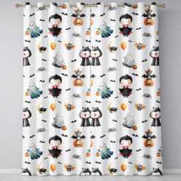 Halloween Vampire Ghost Bat Pumpkin Character Seamless Pattern White Readymade Eyelet Ring Top Thermal 100% Blackout Curtains - thumbnail 2