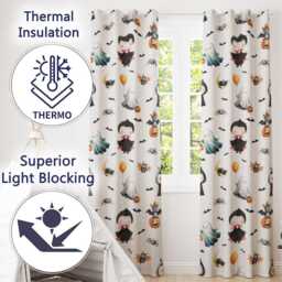 Halloween Vampire Ghost Bat Pumpkin Character Seamless Pattern White Readymade Eyelet Ring Top Thermal 100% Blackout Curtains - thumbnail 3