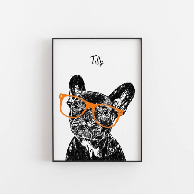 French Bulldog Art Print, Cheeky Dog With Glasses, Personalised Gift - image 1