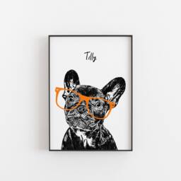 French Bulldog Art Print, Cheeky Dog With Glasses, Personalised Gift - thumbnail 1