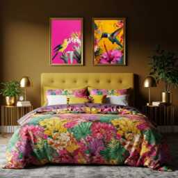 Tropical Maximalist Bird Print Set Of 2 - Hummingbird & Parrot Wall Art Hot Pink & Yellow Jungle Decor Bold Colourful Exotic - thumbnail 3