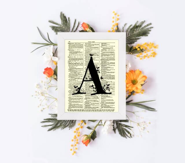 Letter A Monogram With Modern Twist Printed On Dictionary Page From 1897, Art Print, Wall Decor, Housewarming Gift - image 1