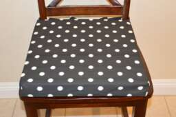 Custom Chair Seat Cushion Black Ikat Polka Dot Fabric, Ties - thumbnail 1