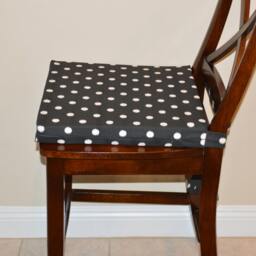 Custom Chair Seat Cushion Black Ikat Polka Dot Fabric, Ties - thumbnail 3