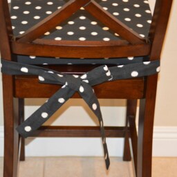 Custom Chair Seat Cushion Black Ikat Polka Dot Fabric, Ties - thumbnail 2