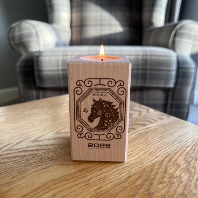Chinese New Year 2026 - Medium Wooden Pillar Tea Light Holder - Of The Horse Lunar Gifts Gift - image 1