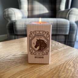 Chinese New Year 2026 - Medium Wooden Pillar Tea Light Holder - Of The Horse Lunar Gifts Gift - thumbnail 1