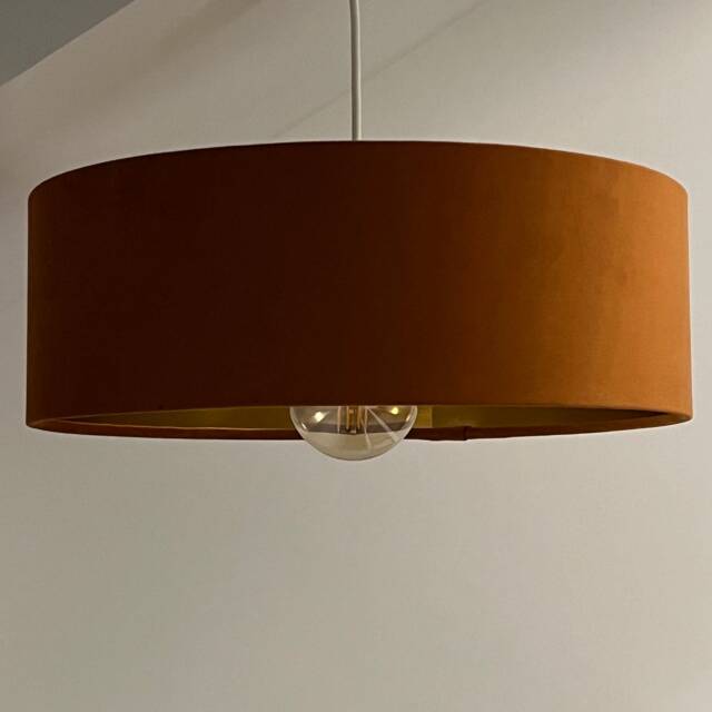Slim Burnt Orange Velvet Ceiling Light Shade Gold Lined Extra Large Drum - image 1