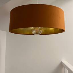 Slim Burnt Orange Velvet Ceiling Light Shade Gold Lined Extra Large Drum - thumbnail 2