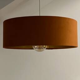 Slim Burnt Orange Velvet Ceiling Light Shade Gold Lined Extra Large Drum
