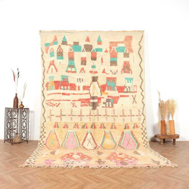 Vintage Boujaad Rug - Moroccan Handmade Wool Boho Berber Carpet 6x10 Ft - image 1
